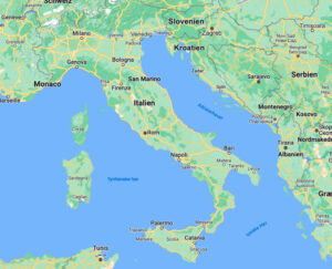 Kort over Italien med markering af villaer og ferielejligheder i Toscana, Umbrien, Piemonte, Ligurien og Sicilien. Local Living - autentiske ferieboliger i Italien